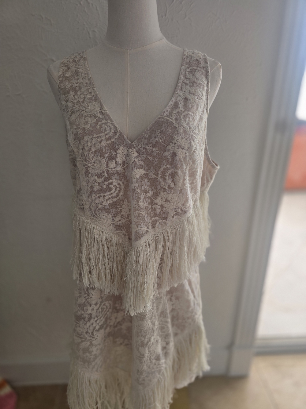 OYROSY Ivory Lace Fringe Western Boho Dress NWT XL